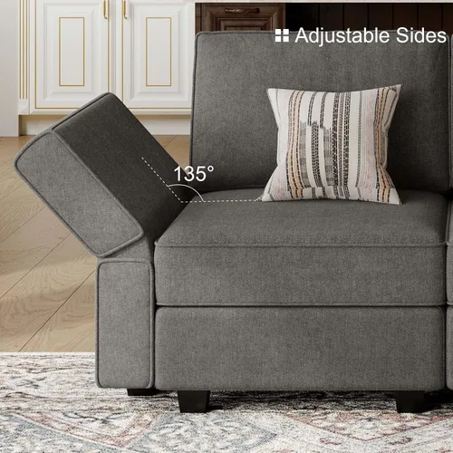 Miniatura 5 de Belffin - Sofá seccional modular con cama oculta, sofá seccional convertible para sala de estar. Sofá color gris claro