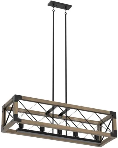 Miniatura 4 de Lámpara de araña de granja para comedor, lámpara rectangular de 5 luces, iluminación de isla de cocina de madera, 31.5 pulgadas de largo