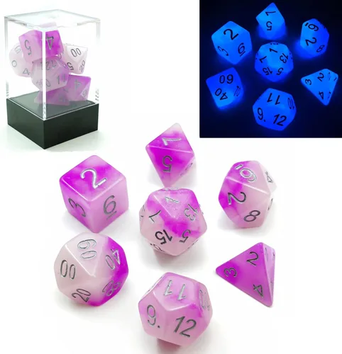 Miniatura 8 de Bescon Juego de dados poliédricos que brillan en la oscuridad de dos tonos Blue Dawn, juego de dados RPG luminosos d4 d6 d8 d10 d12 d20 d% paquete