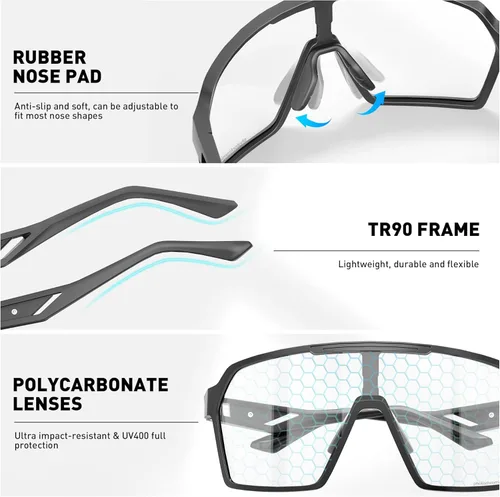 Miniatura 4 de SCVCN Photochromic Cycling Glasses Men Women Clear Mountain Bike Sunglasses Sports Baseball Riding MTB S327