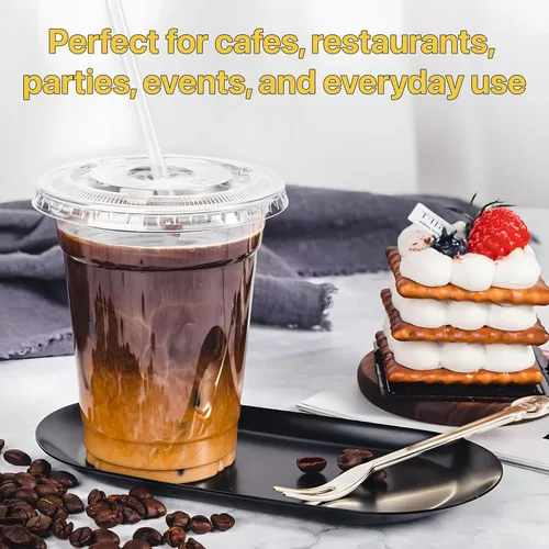 Miniatura 6 de Plastic Clear Cups [12 oz] with Lids and Straws [10 Set] Disposable Cold Beverage Drinking Iced Coffee Water Juice Tea Party Travel Cafe School