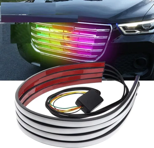 YEORO 4 tiras LED decorativas de rejilla de 24 pulgadas, funciones 4 en 1 con DRL RGB, freno rojo, señal de giro ámbar y luces de advertencia para