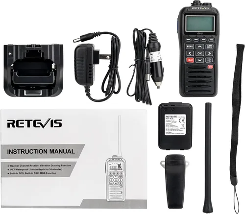 Miniatura 7 de Retevis Radio marina RM40 con GPS, llamada de socorro DSC, alarma de mafia, radio de mano flotante impermeable IP67, alerta meteorológica NOAA