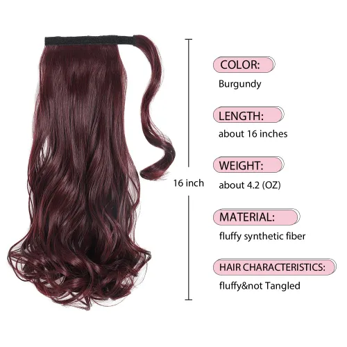 Miniatura 4 de Extensiones de cabello para cola de caballo, extensión de cola de caballo roja de 16 pulgadas, corta, ondulada, rizada, envolvente, cola de caballo