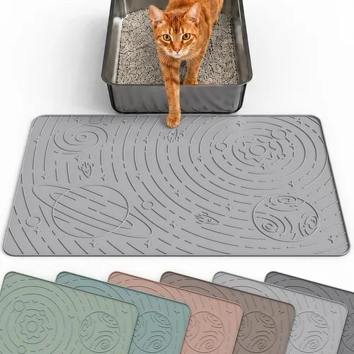 Miniatura 14 de OHMO Tapete de arena para gatos mediano de 23.6 x 15.7 pulgadas, goma de silicona beige, control de dispersión para caja de arena para gatitos