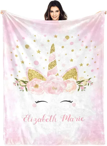 Miniatura 13 de Manta personalizada de unicornio floral para niñas, manta de bebé personalizada para niñas con nombre, regalos de bebé personalizados para niñas