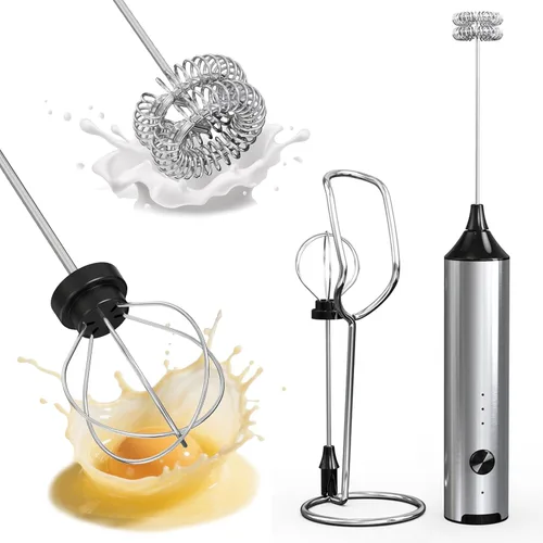 SOUTHMAN Espumador de leche de mano con soporte de acero inoxidable, control de 3 velocidades, espumador de leche eléctrico recargable, batidor de