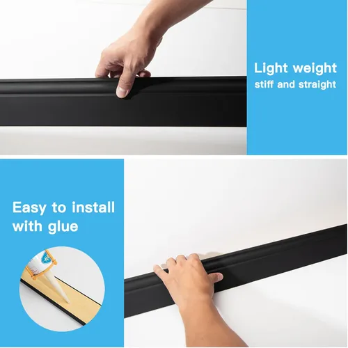 Miniatura 8 de Art3d Moldura para zócalo de pared, paquete de 8 unidades de 56 x 3.2 pulgadas, zócalo de poliestireno de alto impacto, instalado con pegamento