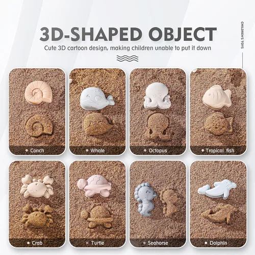 Miniatura 8 de MarcZero 11 juguetes de playa de silicona, modernos juguetes de playa para bebés, juego de playa apto para viajes, cubo de silicona, pala, 8 moldes