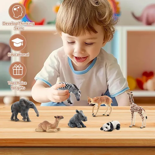 Miniatura 7 de Toymany 12 figuras de animales del bosque, figuras realistas de animales del bosque, juguetes incluyen elefante, león de montaña, jirafa y cachorros