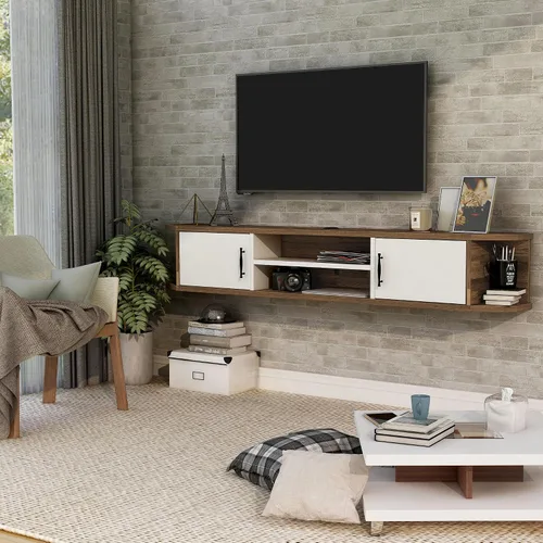 Miniatura 2 de 24/7 Shop at Home Brimer Modern - Consola de TV flotante de madera de 71 pulgadas con 2 estantes para sala familiar, sala de entretenimiento, noche