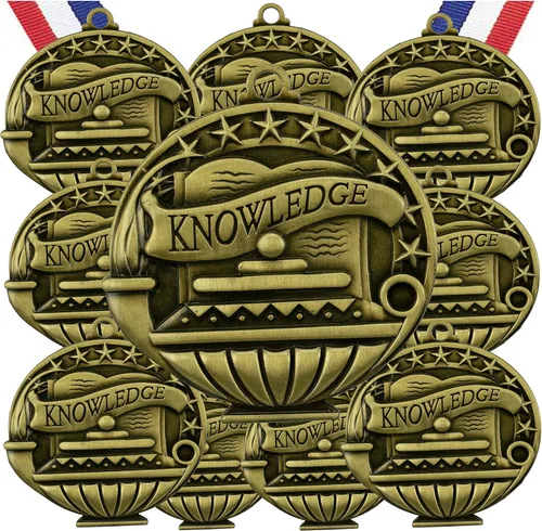 Miniatura 13 de Express Medals Pack of 10 (or More) Engraved Scholastic Academic Award Medals with RWB Neck Ribbons