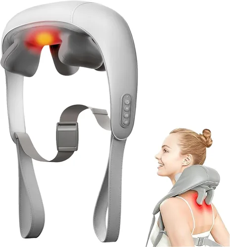 Miniatura 8 de Masajeador de cuello y hombros con calor, almohada de masaje 3D de tejido profundo para cuello, espalda, alivio del dolor de trapecio, masajeador
