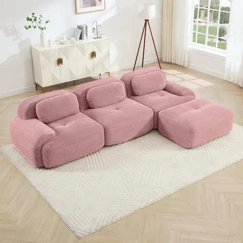 Miniatura 19 de Sofá modular sin hueso de 117 pulgadas, sofá modular en forma de L para sala de estar, sofá comprimido con asiento profundo, sofá nube de pana