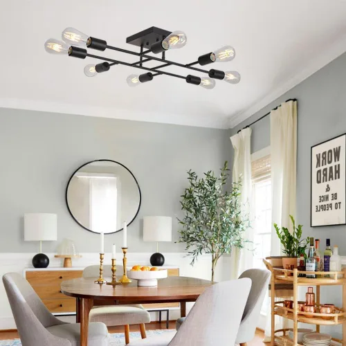 Lámpara de techo moderna semiempotrada, lámpara Sputnik negra de mediados de siglo, con 8 luces, luz de cocina para dormitorio, comedor, sala de