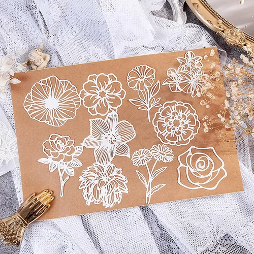 Miniatura 6 de 40 piezas de suministros para álbumes de recortes, papel de encaje, hojas de mariposa, serie de plumas, suministros de diario, papel decorativo