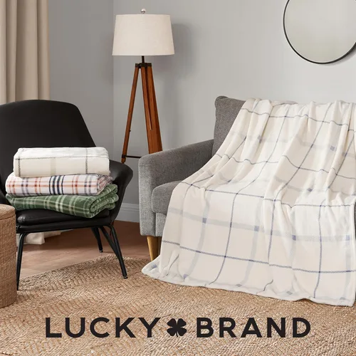 Miniatura 4 de Lucky Brand Camper Plaid Verde Oliva 50"x70" Manta de Felpa Acogedora - Manta de Microfibra Premium para Comodidad y Estilo Lujosos