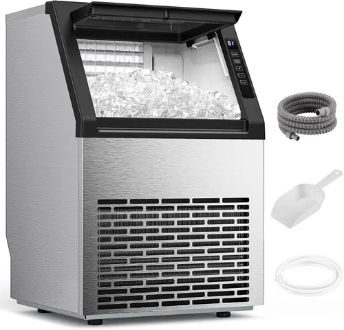 Miniatura 11 de Máquina comercial para hacer hielo, máquina de hielo de acero inoxidable de 100 libras/24 horas con capacidad de almacenamiento de 33 libras