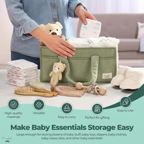 Miniatura 9 de PeraBella Organizador de pañales para bebé con asa, cesta de regalo de ducha para niños y niñas, cesta de almacenamiento de pañales portátil