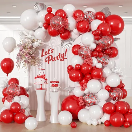 Juego de 114 globos rojos y blancos, kit de arco de globos rojos y blancos para boda, compromiso, Navidad, día de San Valentín, cumpleaños,