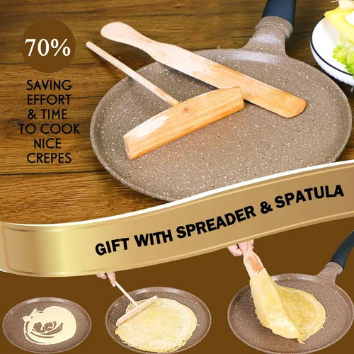 Miniatura 2 de DIIG Sartén antiadherente para crepas de 11 pulgadas con espátula esparcidora, sartén para panqueques antiadherentes para cocinar, plancha marrón