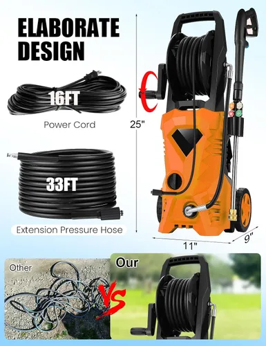 Miniatura 5 de 5000PSI Lavadora a Presión Eléctrica - Nueva Lavadora de 2025 con Carrete de Manguera de Lavadora a Presión de 33 pies Actualizado, Caño de Espuma