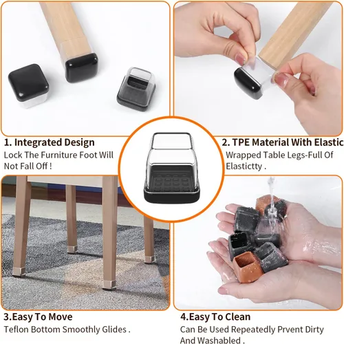 Miniatura 5 de Ezprotekt Deslizadores de patas de silla para alfombra, 24 piezas cuadradas para alfombras, almohadillas de muebles de moqueta, tapas protectoras