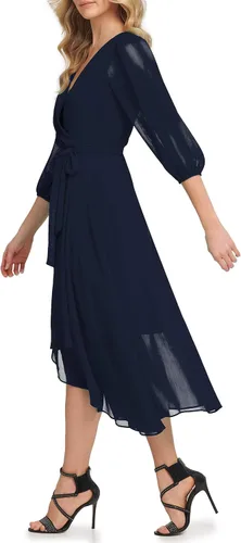 Miniatura 2 de DKNY Vestido midi cruzado de imitación de media manga con globo para mujer, Baya