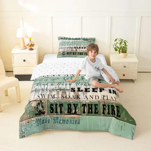 Miniatura 33 de Erosebridal Juego de edredón de barco muelle, juego de ropa de cama con diseño de paleta de lago, tamaño individual para niños, adolescentes