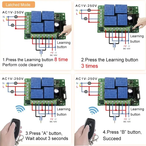 Miniatura 6 de QIACHIP - Relé de 12 V CC, mando a distancia inalámbrico con interruptor RF, control remoto de 4 canales, módulo 433 MHz, kit de transmisor