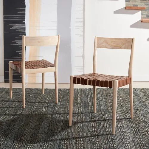 Miniatura 2 de SAFAVIEH Home Collection DCH1201C-SET2 - Silla de comedor de cuero tejido para sala de estar, color negro y natural