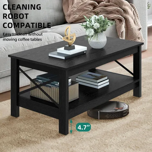 Miniatura 4 de YITAHOME Mesa de centro para sala de estar, mesa de café moderna de estilo granja con almacenamiento, mesa de centro de 2 niveles, mesa de acento