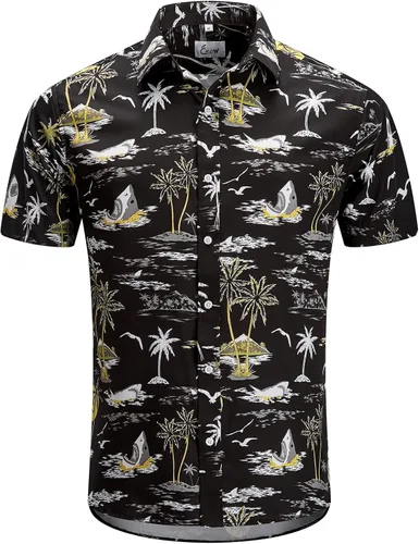 Miniatura 2 de EUOW - Camisa hawaiana estampada de manga corta para hombre, con botones, de verano, para playa