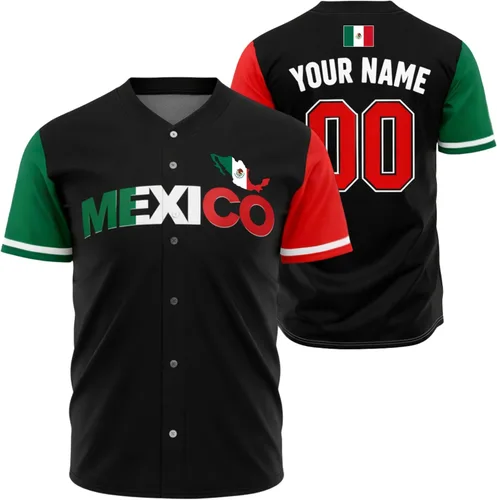 Camiseta de béisbol personalizada de México, camisas personalizadas con orgullo mexicano con número de nombre para hombres y mujeres, camisa de