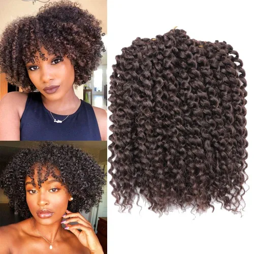 Rizo rizado afro de 8 pulgadas, cabello rizado 4# color negro apagado 3 unids/paquete de extensiones de cabello sintético suave (4#)