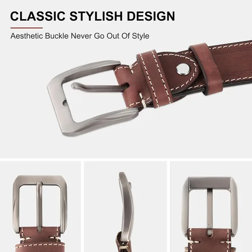 Miniatura 3 de Cinturón de cuero de grano completo para hombre, piel de vaca auténtica, 1.5 pulgadas de ancho, perfecto con jeans y pantalones de trabajo
