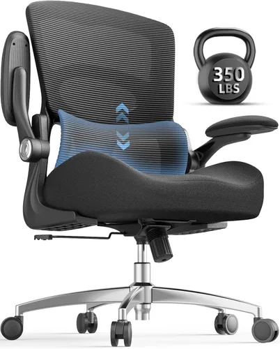 Silla ergonómica de oficina – Silla de escritorio de oficina con soporte lumbar ajustable – Silla cómoda de malla con brazos abatibles – Sillas de