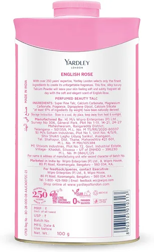 Miniatura 2 de Yardley London Rosa Inglesa Perfumado Talco Desodorante Polvo de Talco 100gm