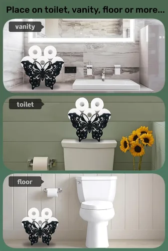 Miniatura 4 de Titulares de papel de animales de mariposa, soporte de papel higiénico de metal negro, soporte de papel de metal decorativo, lindo almacenamiento
