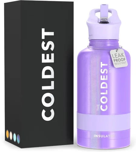 Miniatura 105 de Coldest - Botella para agua con tapa que incluye pajilla, térmica y metálica (acero inoxidable), para hombres y mujeres, color morado