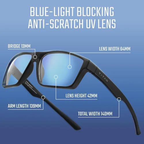 Miniatura 3 de Titan - Lentes de juego anti luz azul para hombre, protección UV400, bloqueo de luz azul para computadora, fatiga ocular Negro