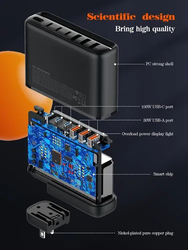 Miniatura 2 de GaN 65 W USB C Cargador 3 Puertos Bloque de carga rápida Cargador de Pared Cargador de Pared Adaptador de Viaje Universal UE Reino Unido Adaptador