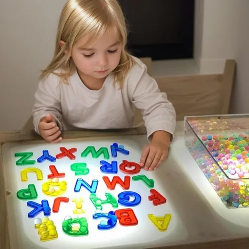 Miniatura 7 de 66 Piezas de Letras y Números Translúcidos – Juguetes de Mesa de Luz, Manipulativos y Accesorios para Aprendizaje Mejorado y Diversión