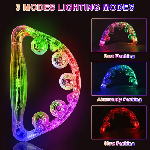 Miniatura 7 de Aywewii Pandereta LED – Juguetes sensoriales iluminados para niños con autismo y necesidades especiales, instrumento musical para niños pequeños