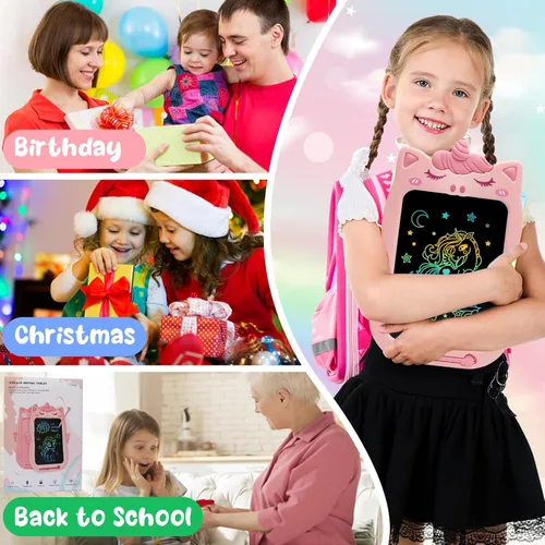 Miniatura 7 de Juguetes para regalos para niñas de 1, 2, 3 años, tableta de escritura de 10 pulgadas para niños, juguetes para niños pequeños de 1 a 2 años, Rosa
