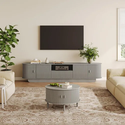 Miniatura 12 de Juego de Mesa de Centro y Soporte para TV de 2 Piezas, Centro de Entretenimiento con 2 Cajones, Consola de TV Moderna de 78.7'', Mesa de Centro Gris