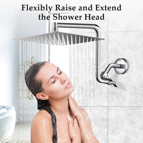 Miniatura 7 de Brazo de extensión de cabezal de ducha tipo lluvia, brazo de extensión de ducha de metal de 12 pulgadas, extensor de cabezal de ducha curvado Cromo