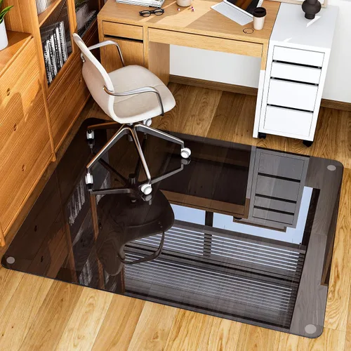 Miniatura 13 de GLSLAND Tapete para silla de vidrio templado, 54 x 32 pulgadas, protector de suelo de oficina resistente para suelos de madera dura y alfombras