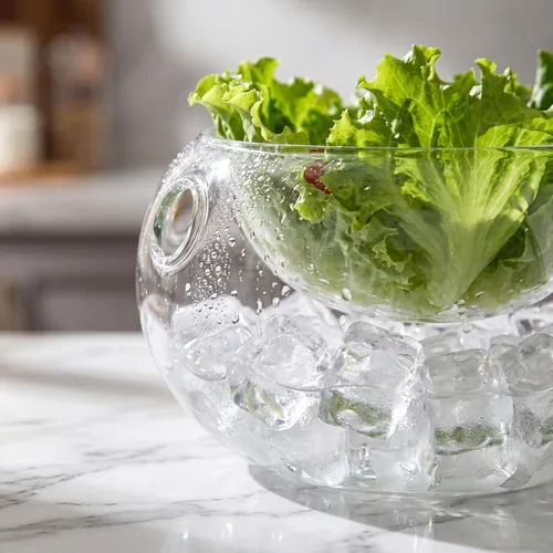 Miniatura 8 de Kichvoe Cuenco de hielo seco de cocina de 5.9 pulgadas, cuenco de vidrio para inmersión en frío, recipiente para servir frutas, postres y fiestas