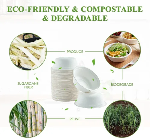 Miniatura 5 de Vplus Paquete de 180 Tazones de Papel de 16 OZ, Desechables Compostables a Granel, Bagazo Ecológico, Tazones Resistentes Perfectos para Leche, 16OZ